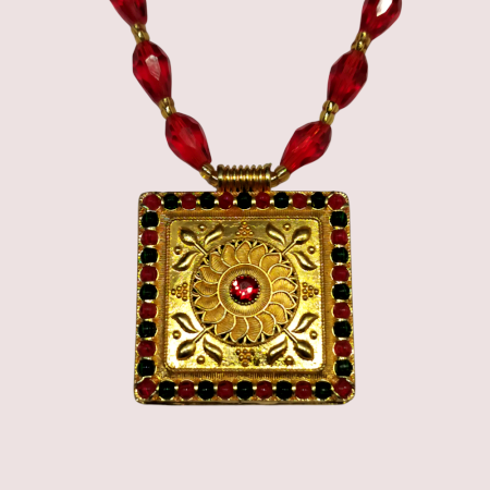 Handcrafted Brass Alloy Royal Radiance Red Bead Necklace